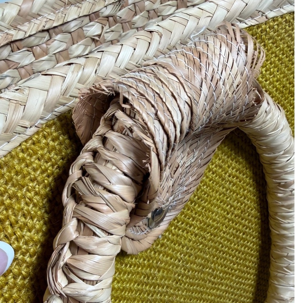 Retro Chartreuse Woven Straw & Burlap Basket Tote - Picture 15 of 15
